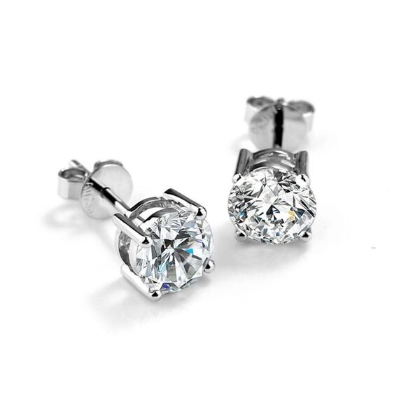 Certified 2ct t.w. Diamond Moissanite Excellent Round Cut Stud Earrings - Picture 6 of 9
